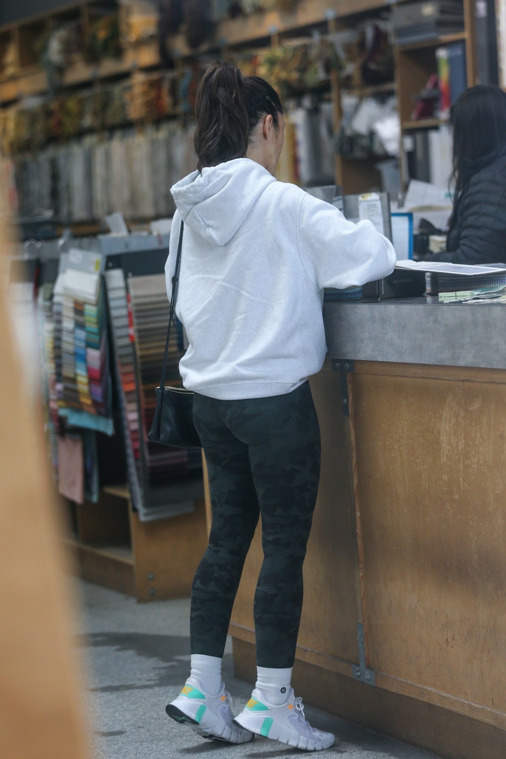 Minka Kelly Booty in Camoflauge Pants, Shopping at Fabrics for the Home in LA