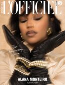 Alana Monteiro in Satin Shirt and Black Pants wearing Pearls to L’Officiel Anniversary Issue 2025