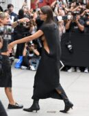 Emily Ratajkowski in a Black Long Dress Slit from Both Sides at NYFW