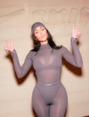 Kim Kardashian in a Sheer Catsuit at Nike SKIMS NYC Bash