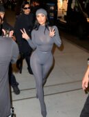 Kim Kardashian in a Sheer Catsuit at Nike SKIMS NYC Bash