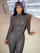 Kim Kardashian in a Sheer Catsuit at Nike SKIMS NYC Bash