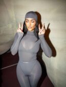 Kim Kardashian in a Sheer Catsuit at Nike SKIMS NYC Bash