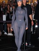 Kim Kardashian in a Sheer Catsuit at Nike SKIMS NYC Bash