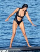Nina Dobrev in Black Swimsuit in Italy