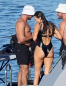 Nina Dobrev in Black Swimsuit in Italy
