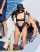 Nina Dobrev in Black Swimsuit in Italy