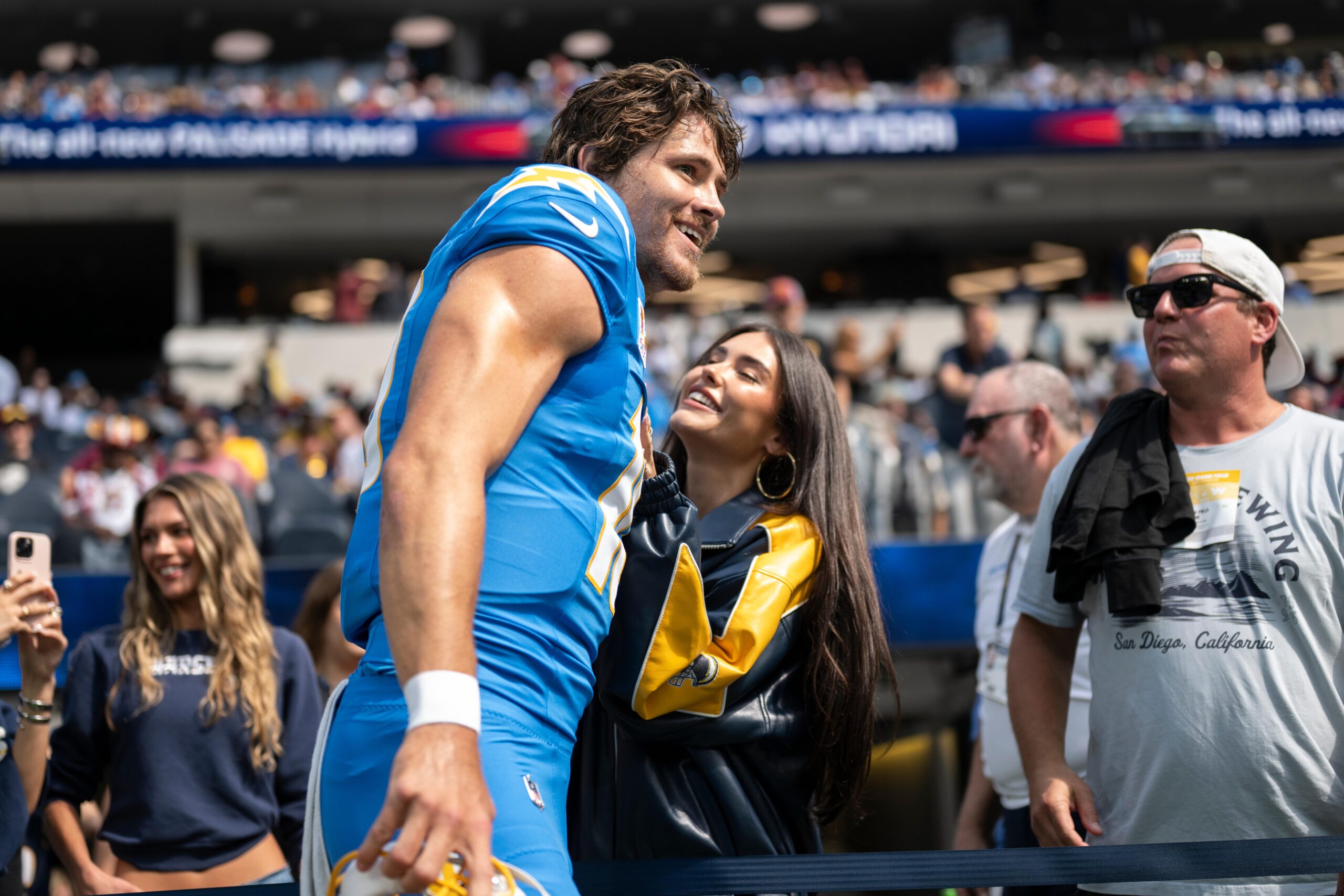 Madison Beer at Washington Commanders vs Los Angeles Chargers at SoFi Stadium in Inglewood