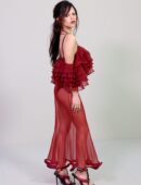 Jenna Ortega Booty in Sheer Red Givenchy Gown