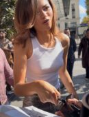 Zendaya Pokies in White and Tight Tank Top in Paris