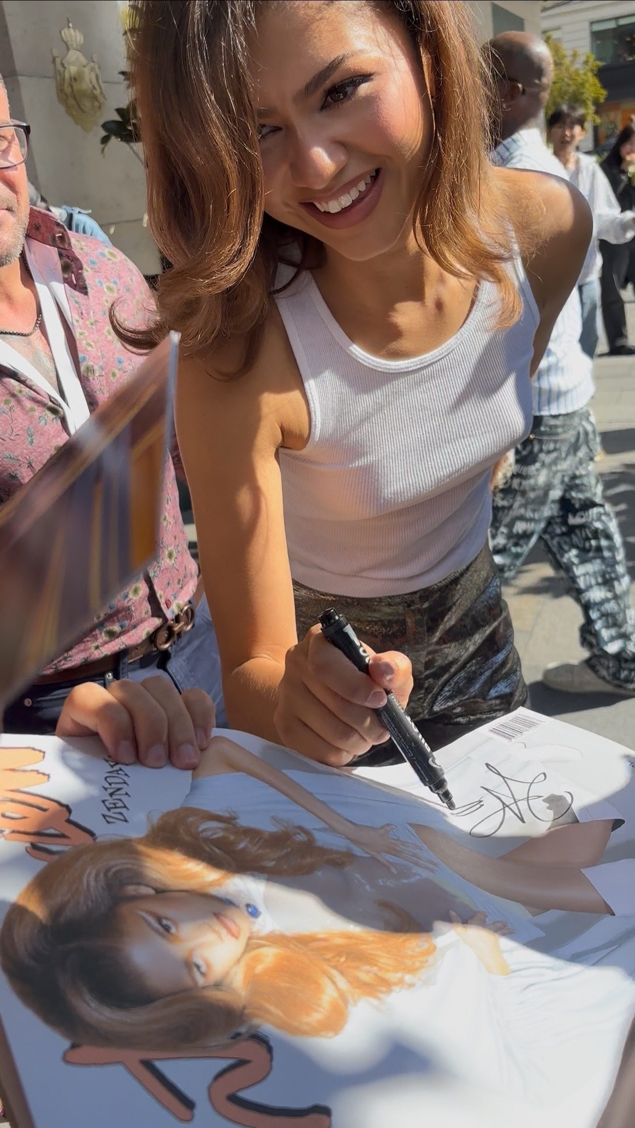 Zendaya Pokies in White and Tight Tank Top in Paris