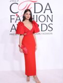 Eiza González Cleavage and Smile in a Red Dress at CFDA 2025