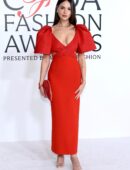 Eiza González Cleavage and Smile in a Red Dress at CFDA 2025
