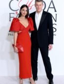 Eiza González Cleavage and Smile in a Red Dress at CFDA 2025