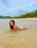 Nicole Scherzinger Booty on Beach in White Bikini