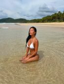 Nicole Scherzinger Booty on Beach in White Bikini